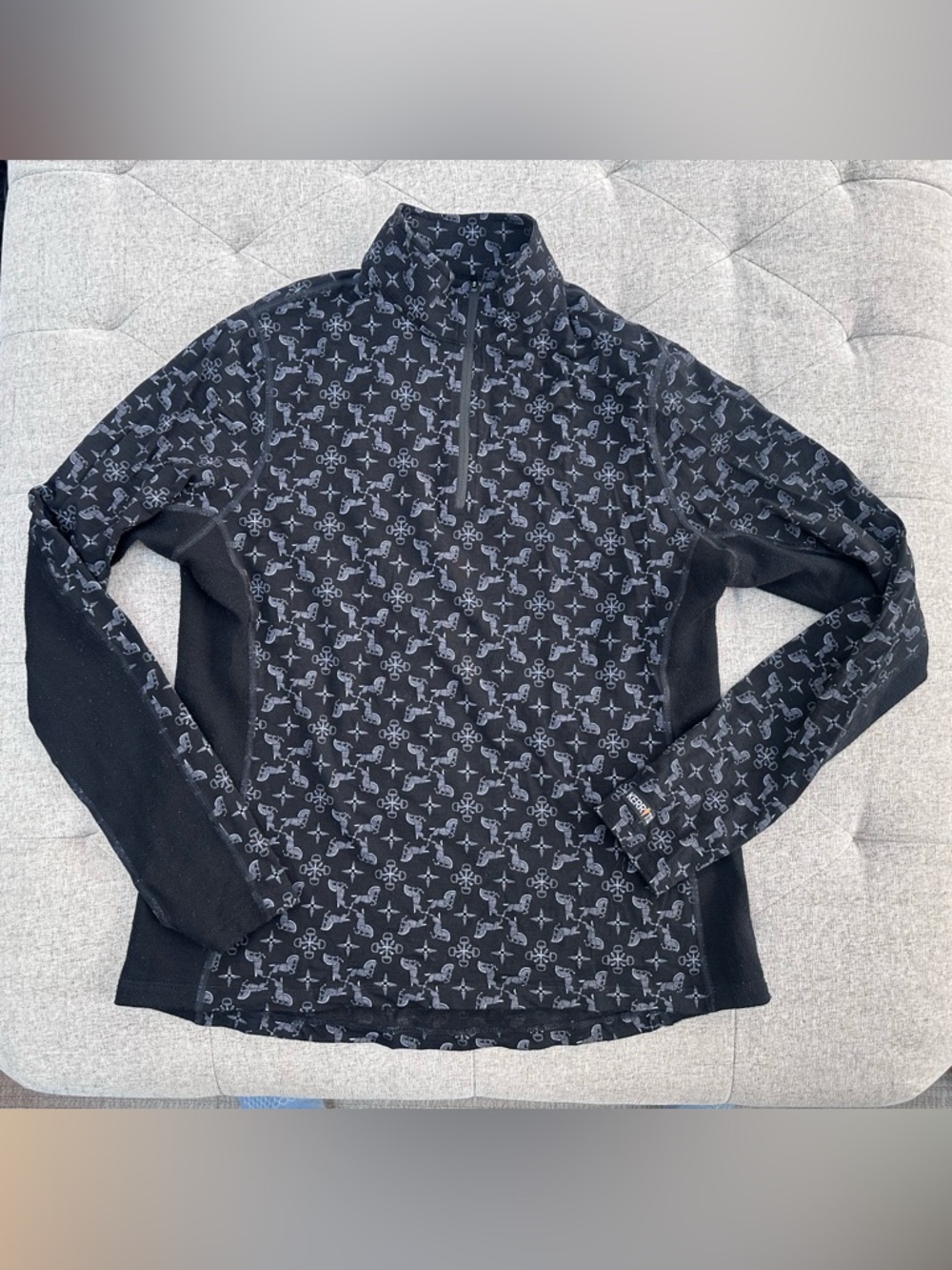 KERRITS STABLE TEMP MERINO WOOL QUARTER ZIP SHIRT BLACK BIT HORSE DESIGN SIZE L